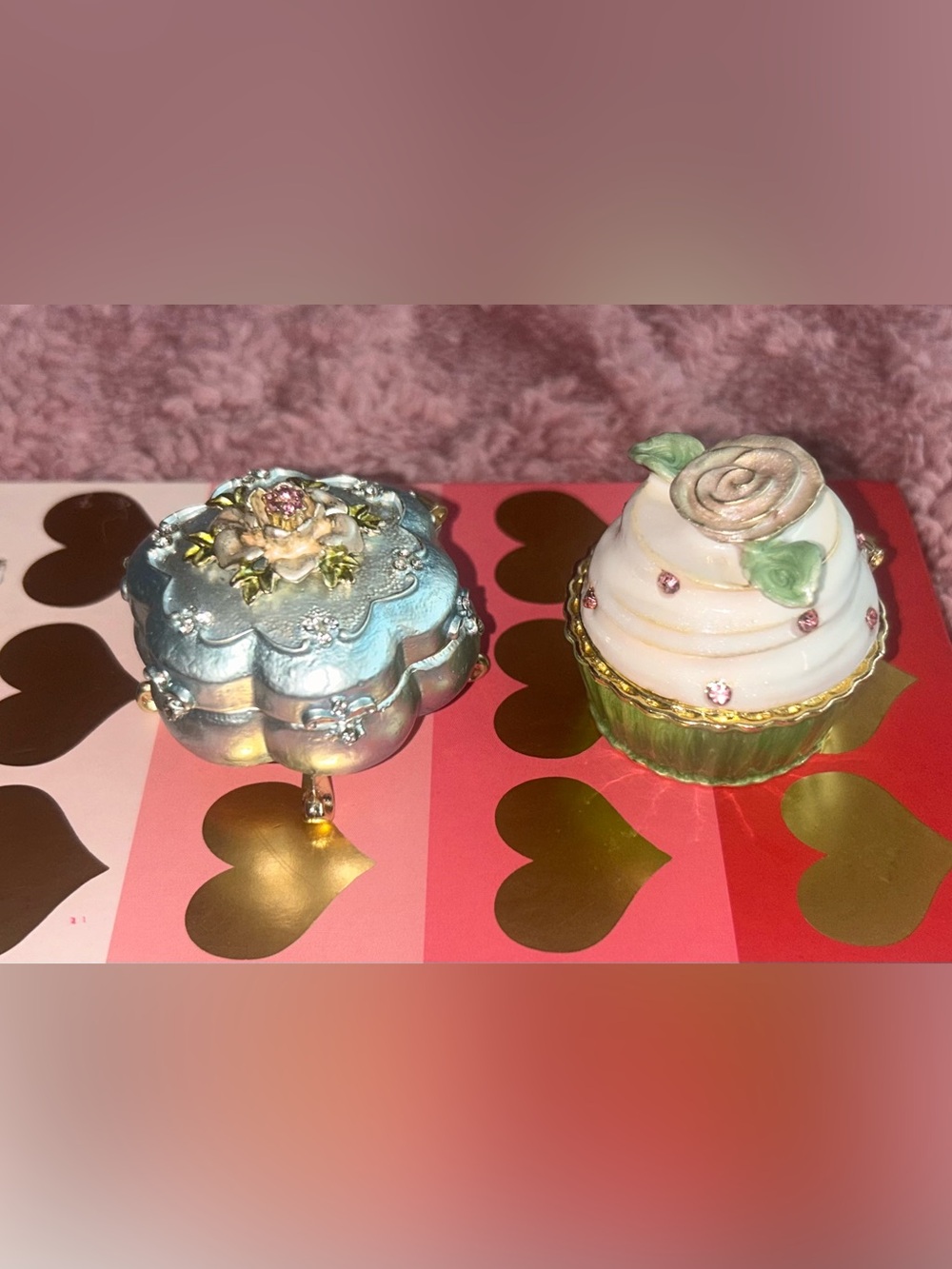 Brand New Vintage-Style Decorative Bejeweled Trinket Boxes-Floral Design/Cupcake
